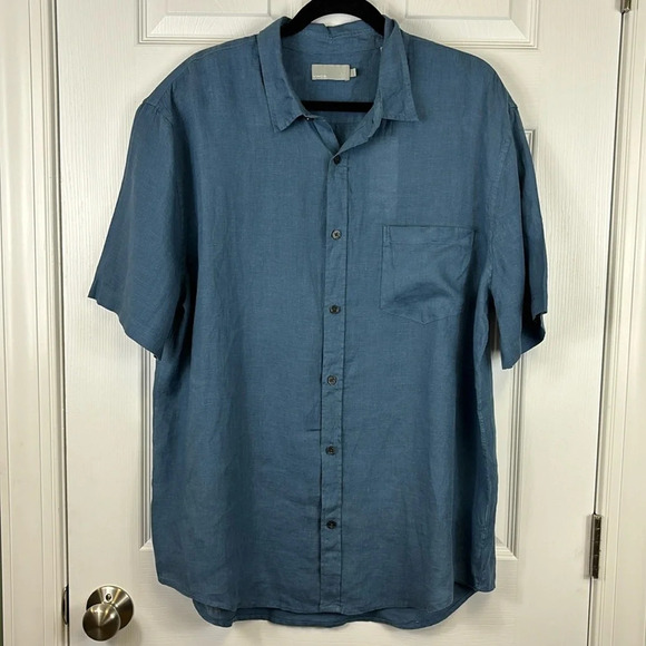 NWT Vince men’s blue short sleeve linen button down shirt sz xl - Picture 1 of 7